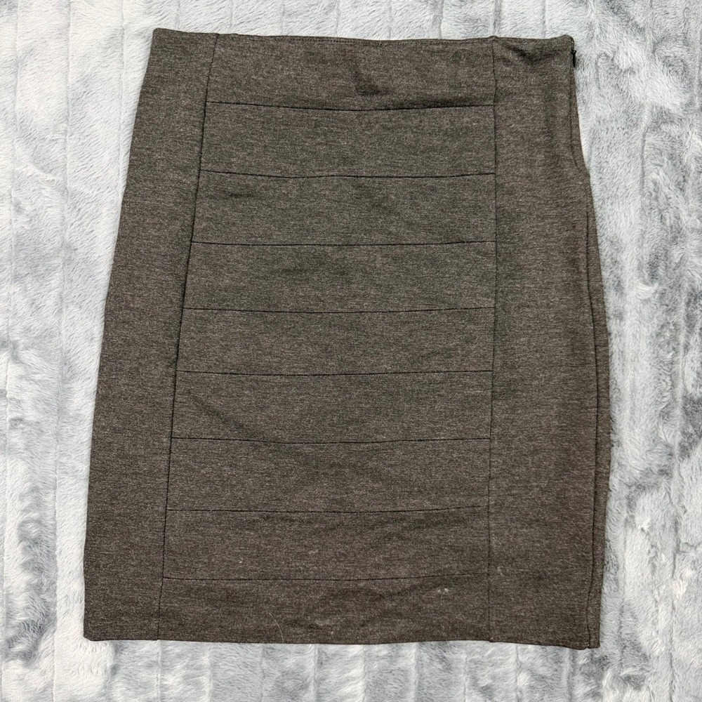 White House Black Market Gray Tiered Banded Pencil Skirt Size 6 Side Zip Stretch